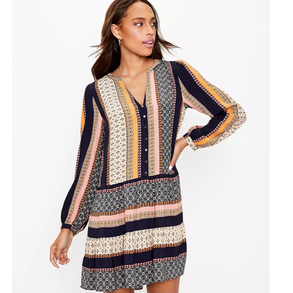 LOFT Petite Foulard Button Tiered Swing Dress